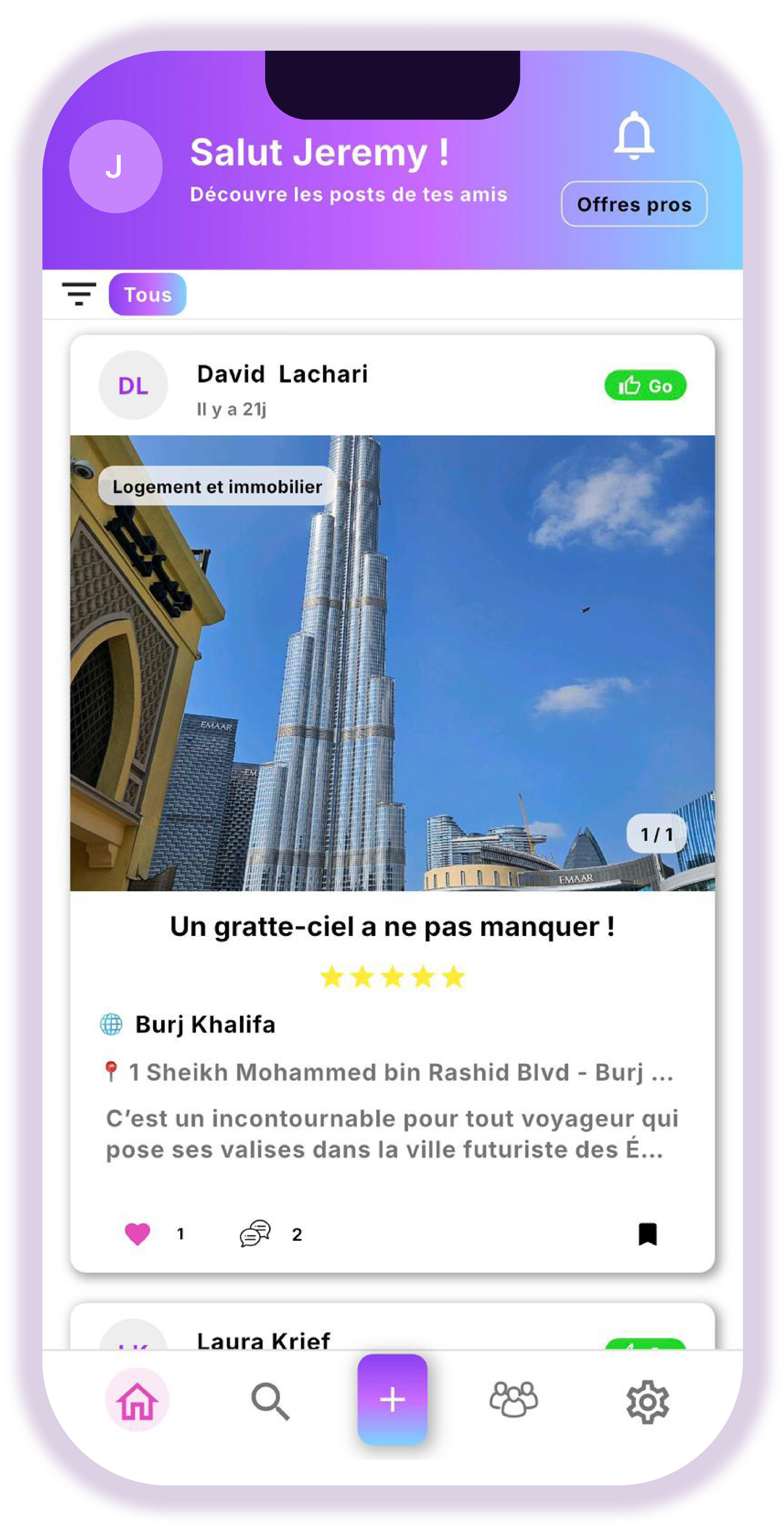 Aperçu de l'application MyTake